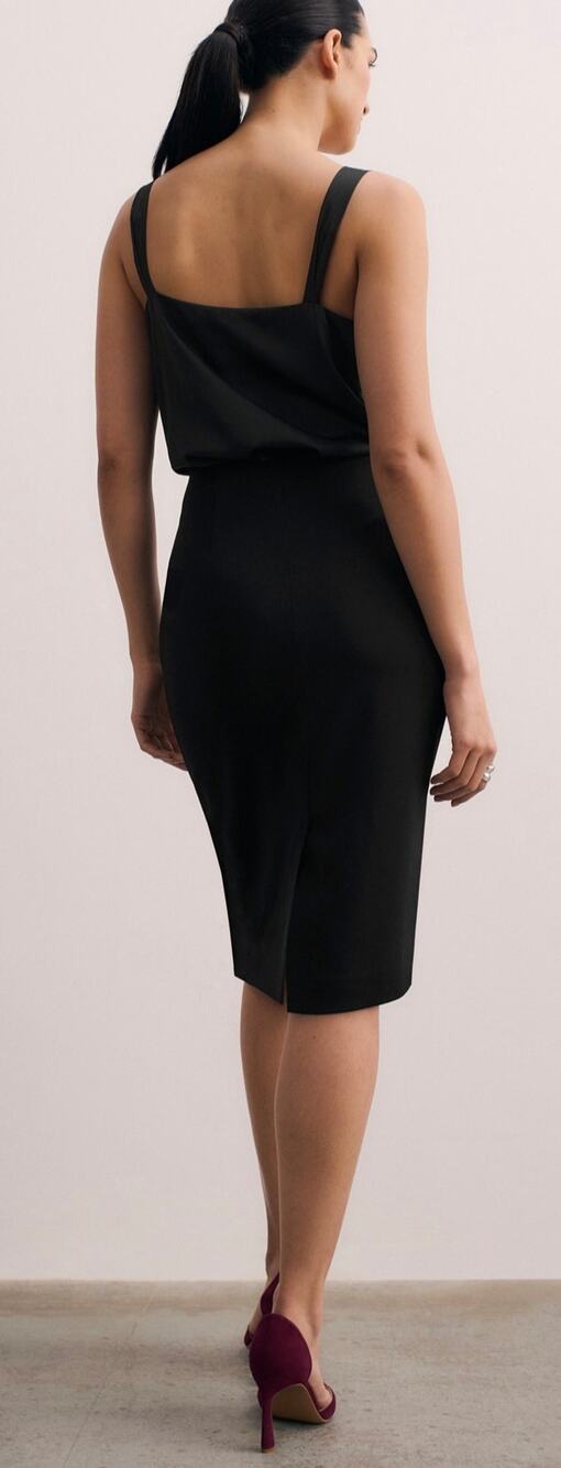 THE FOLD London Syros Clever Crepe Faux Wrap Pencil Skirt Black Size 10